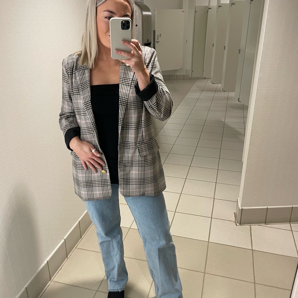 Plaid Blazer with Black and White Pattern